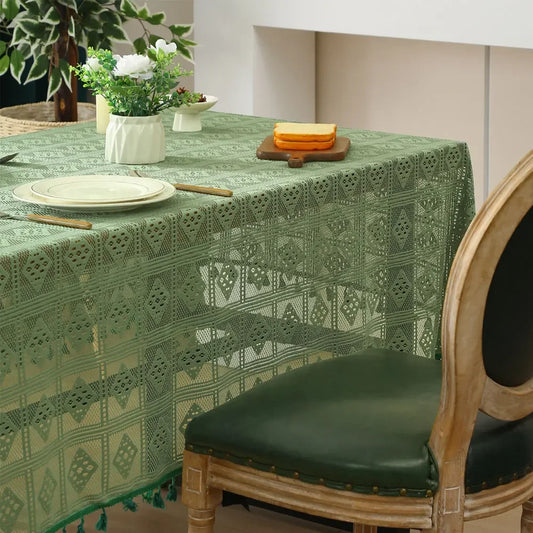 Vintage Green Knitted Lace Hollow Tablecloth