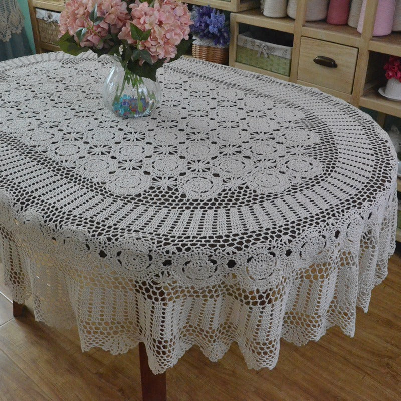 Handmade Crochet Table Cloth Oval Dinner Tablecloth