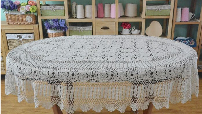 Handmade Crochet Table Cloth Oval Dinner Tablecloth