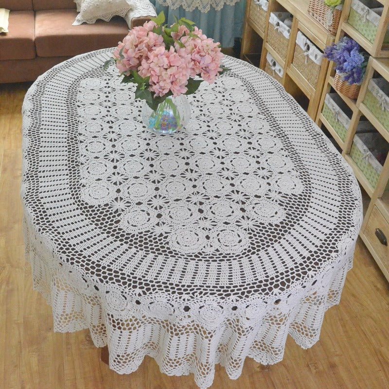 Handmade Crochet Table Cloth Oval Dinner Tablecloth